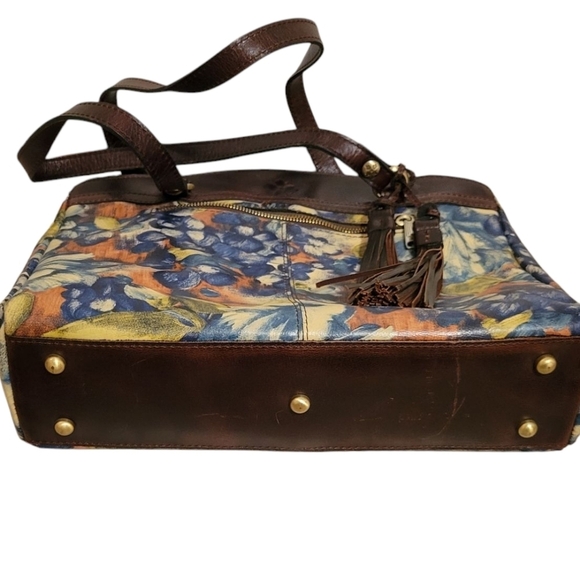 Patricia Nash Blue Clay Poppy Leather Tote Tassle Zipper Floral Western Boho Bag - Picture 8 of 12